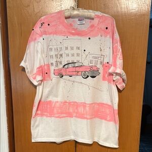 90’s Hand Painted Pink Cadillac oversized T-Shirt Bedazzled